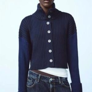 Zara Ribbed Button-Up Turtleneck Sweater